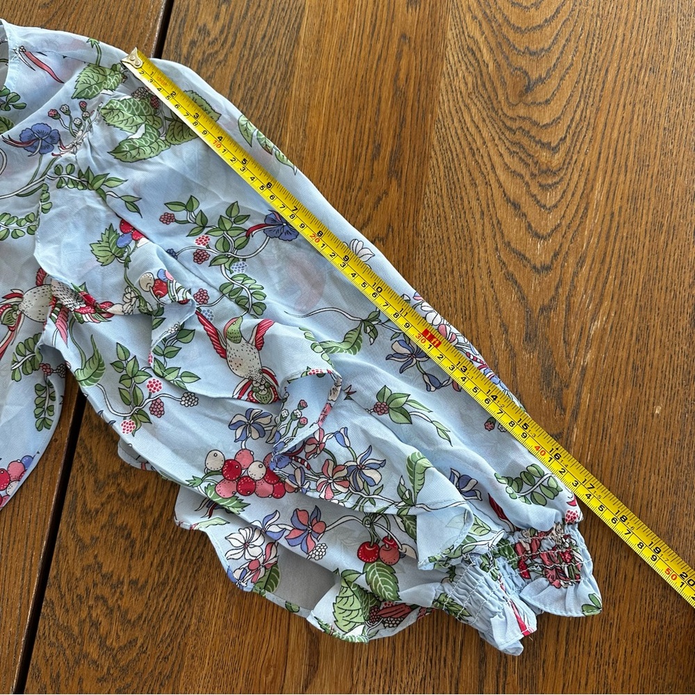 Nanette Lepore Light Blue Floral Hummingbird Ruffle Sleeve Spring Brunch Women - Picture 8 of 10